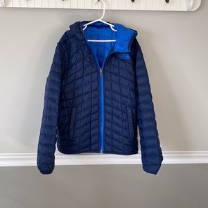 North Face jacket, reversible, blue,  boys medium (10/12)